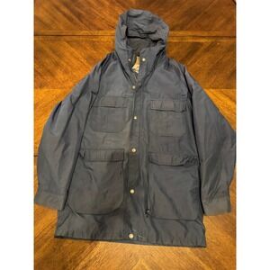 Vintage Blue Hooded Field Jacket Multi Pocket Zip‎ Up Outdoor Workwear |Q1